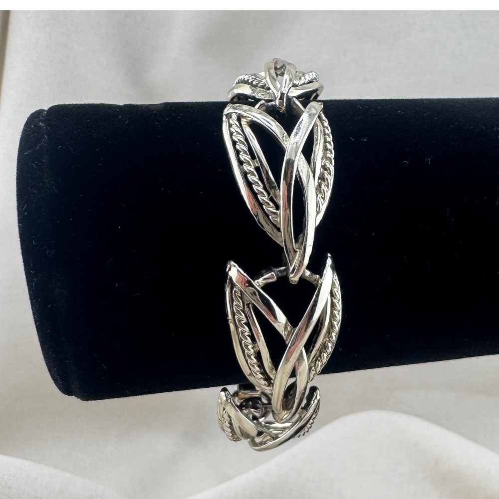 Vintage Silver Tone Star Leaf Link Bracelet Openwork Mid Century Modern Jewelry